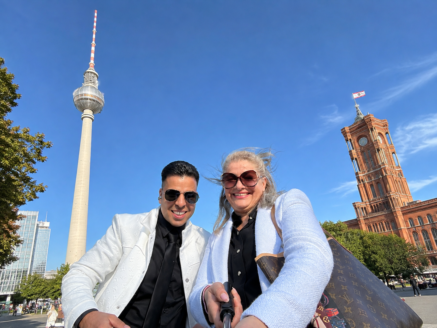 Ahmed with his girlfriend Florentina at Alexanderplatz, Berlin, during their 2025 trip.